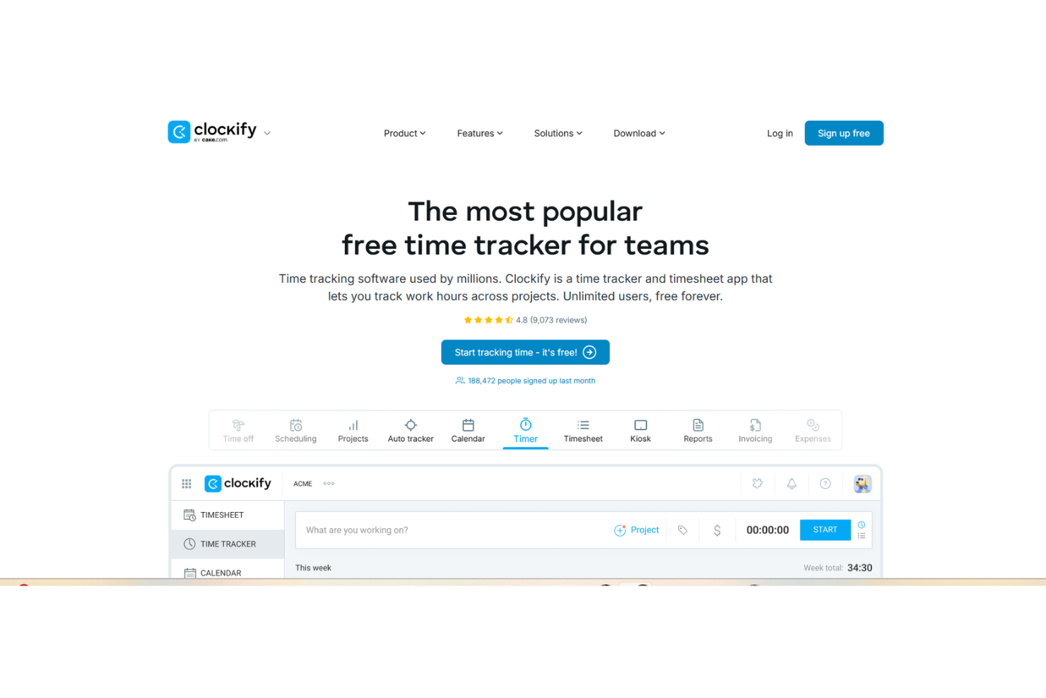 Clockify is a free tool that helps teams track work hours and manage time efficiently.