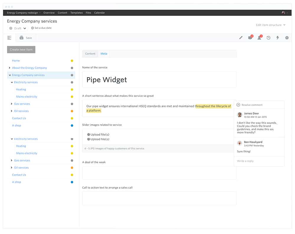 GatherContent - website content manager - item editor