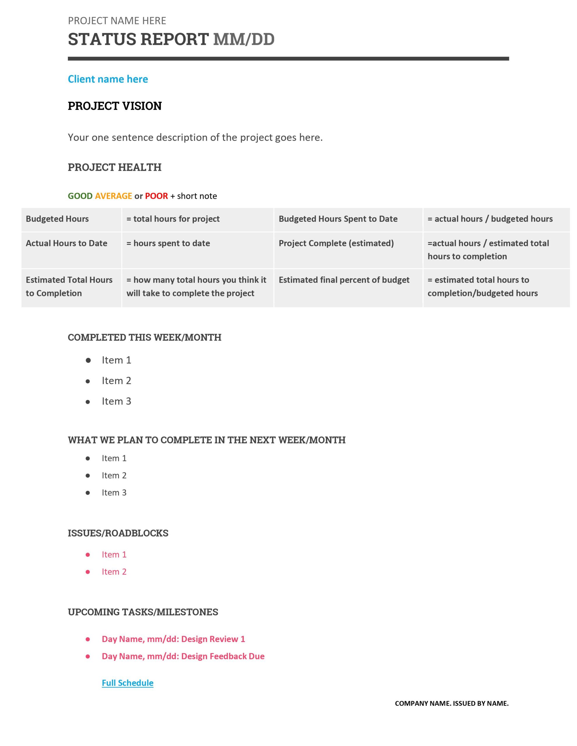 Project Status Report Template screenshot