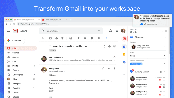 nofollow noopener Gmelius screenshot - Communication Tools