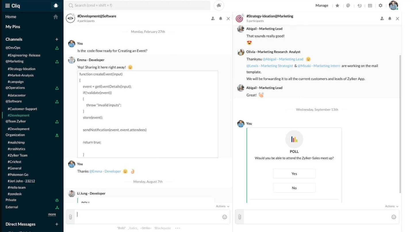Zoho Cliq screenshot - 15 Best Online Communication Tools For Business In 2021
