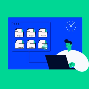 project manager next to file system for how to stay organized