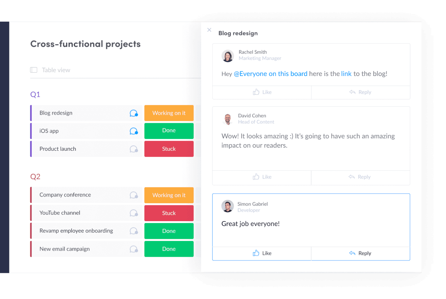 monday.com screenshot - cross functional projects