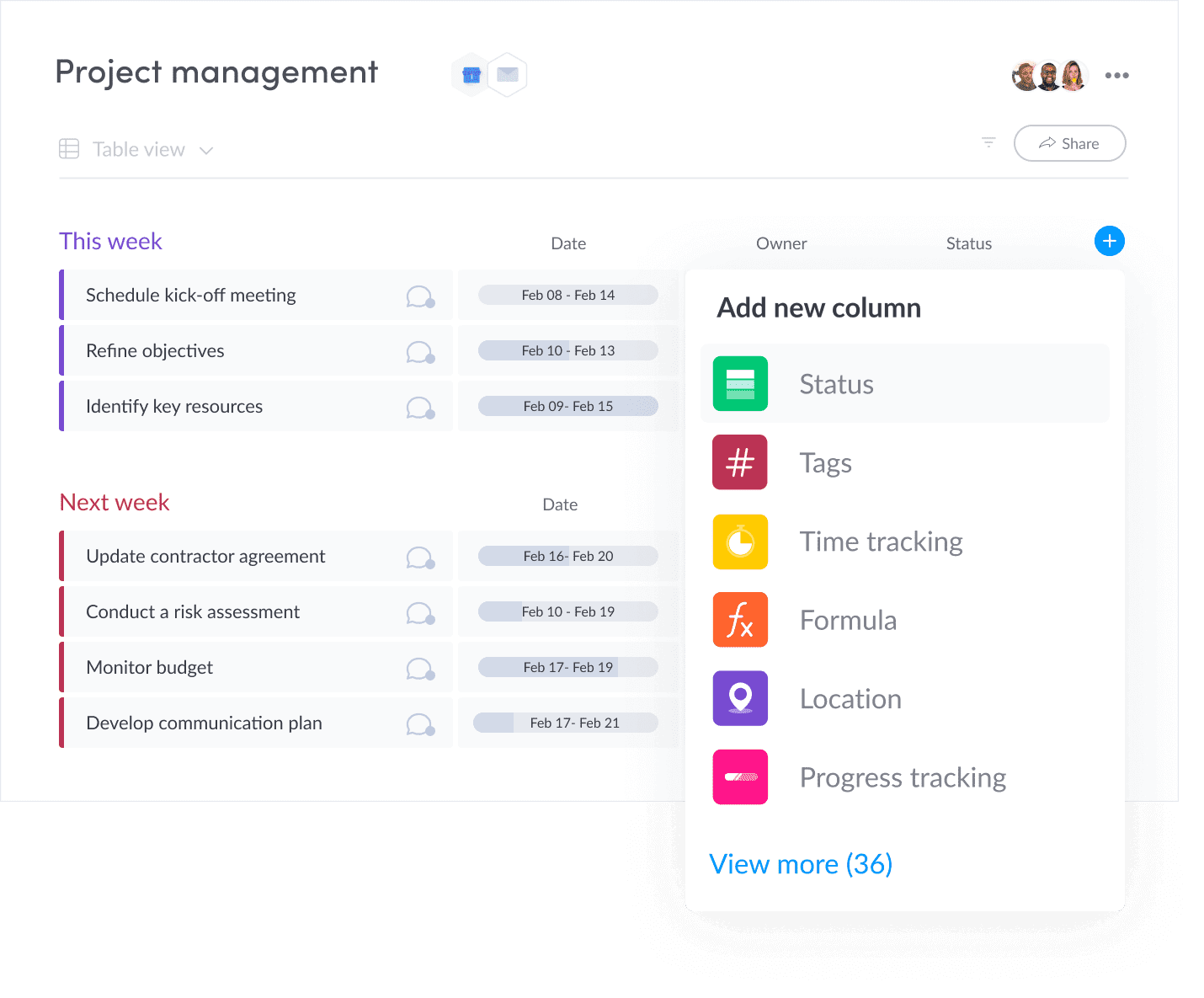 monday.com screenshot - Weekly to-dos