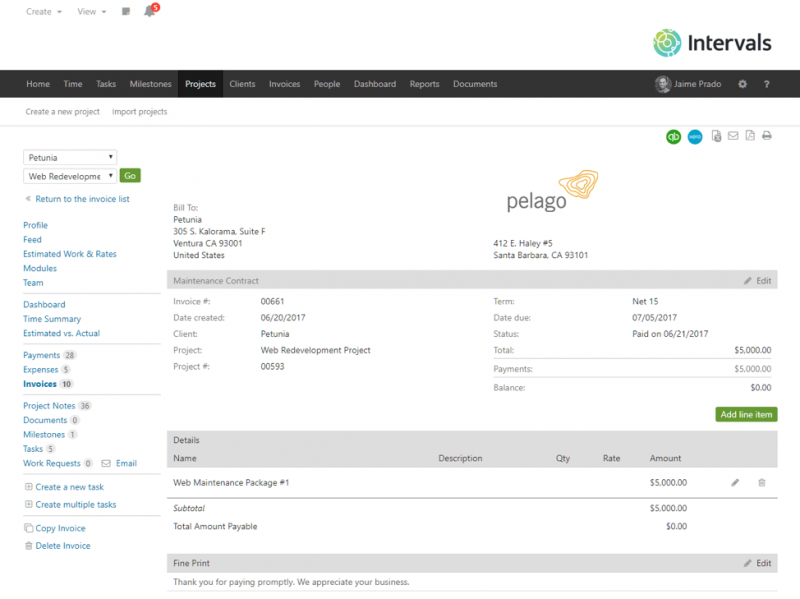 Intervals’ invoicing tools have the ability to create incredibly detailed invoices that can be itemized by a number of different criteria.