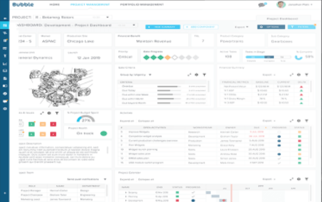 Bubble project dashboard software screenshot