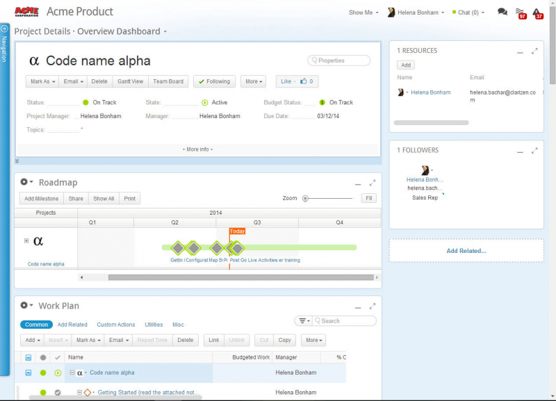 Clarizen enterprise project management software screenshot