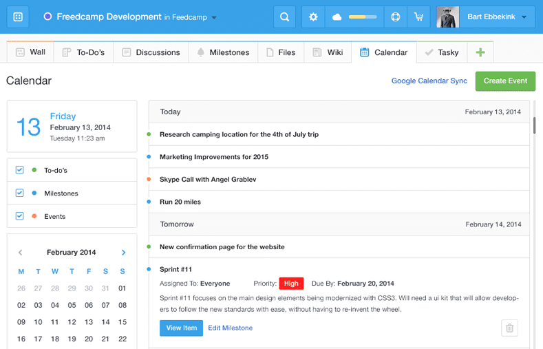 Freedcamp free project management software screenshot