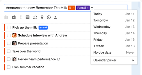 Remember the milk task management screenshot