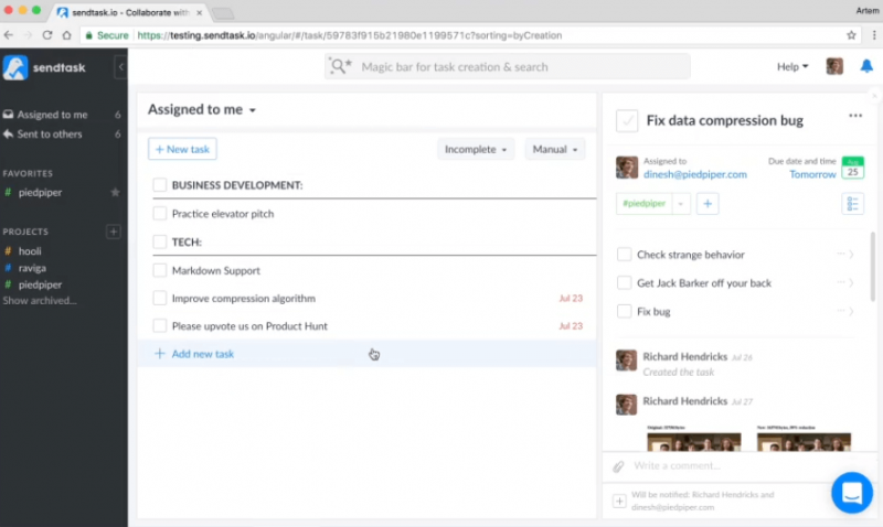 Sendtask task management screenshot