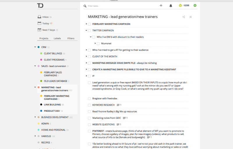 Todoist task management screenshot