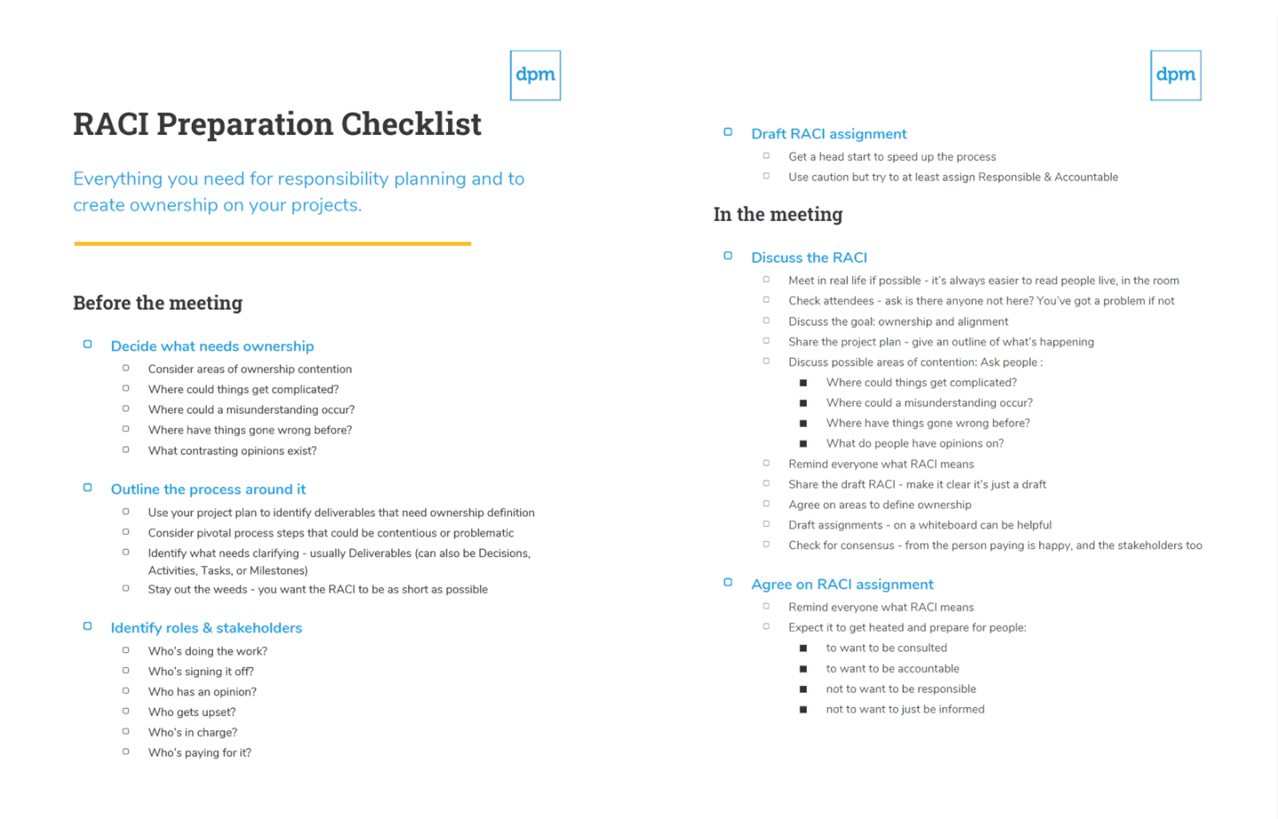 RACI Preparation Checklist - screenshot