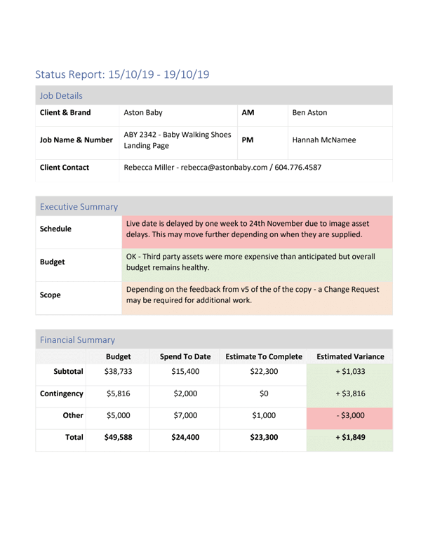 Status Report Template Screenshot