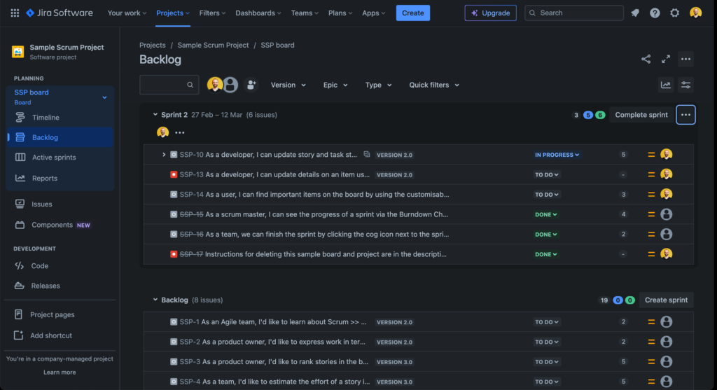 backlog from Jira