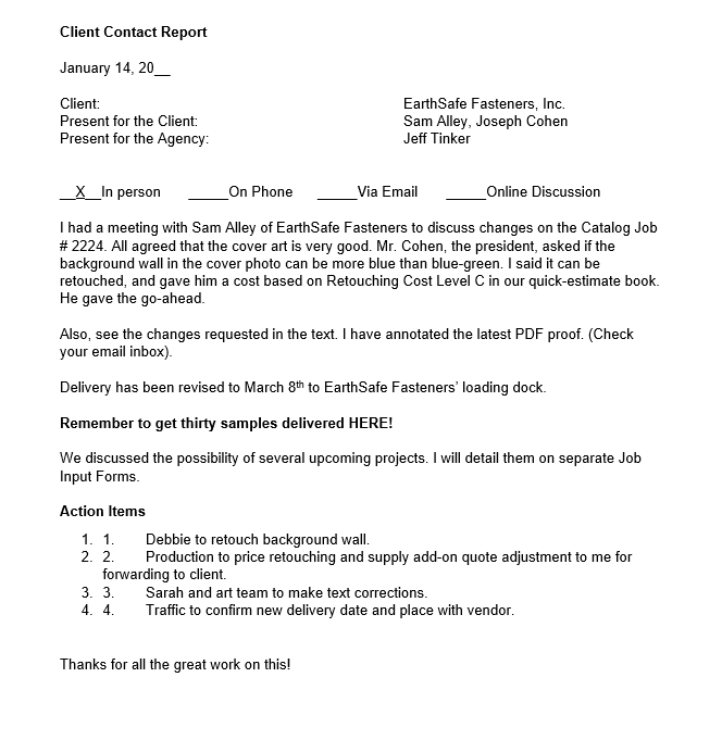 Client Contact Report Screenshot