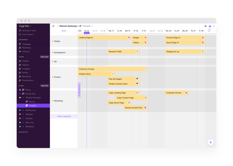 Toggle Plan Plan Timelines Screenshot