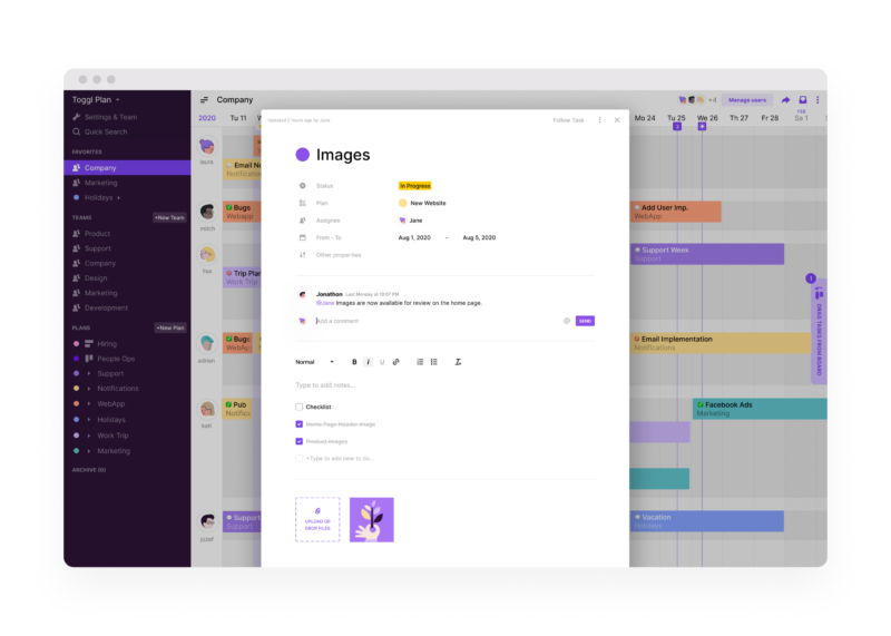Toggle Plan Task Popup Screenshot