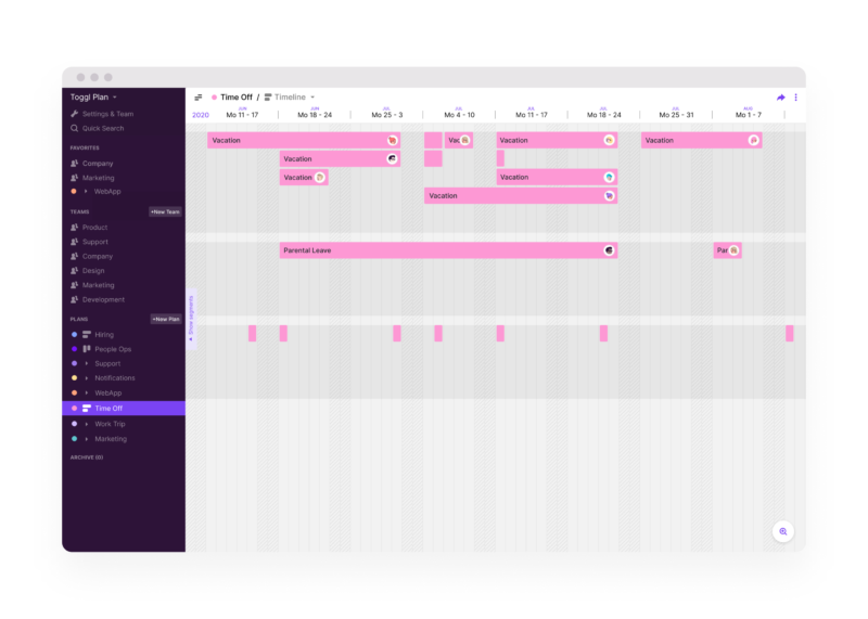 Toggle Plan Vacation Schedule Screeshot