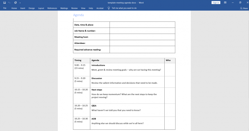 Meeting Agenda Template Screenshot