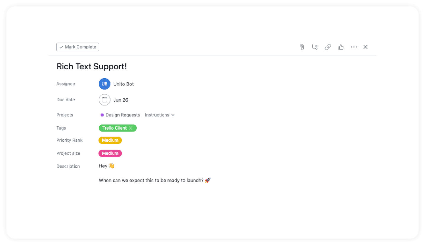 Screenshot of Rich text support