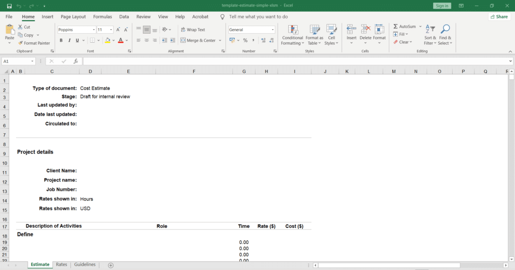 Project Estimate (Simple) Template Screenshot