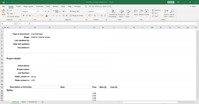 Project Estimate (Simple) Template Screenshot