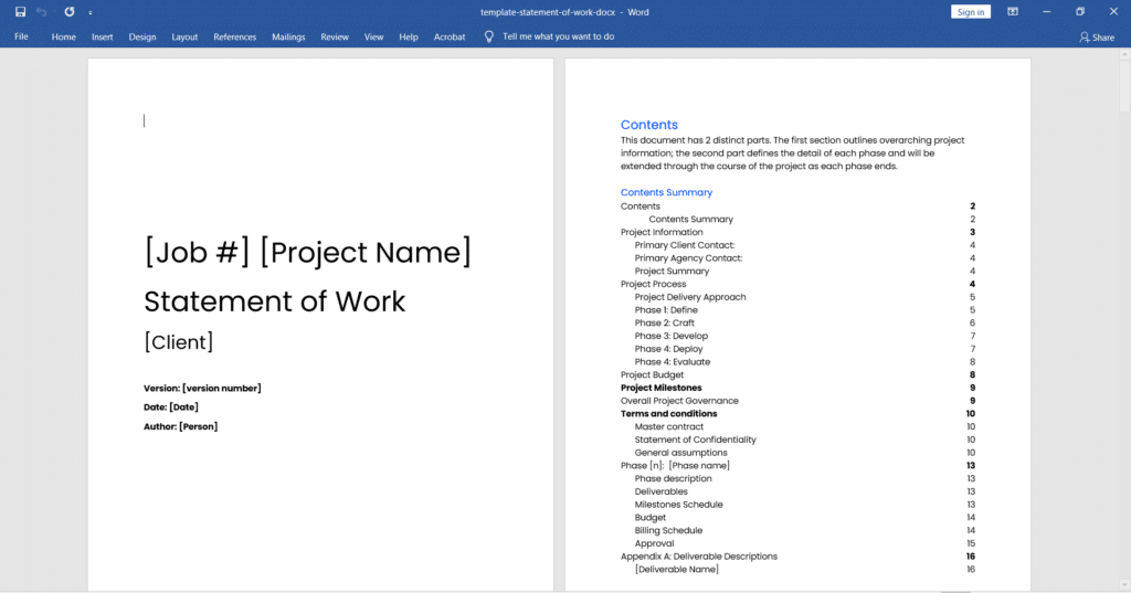 statement of work template page 1 screenshot