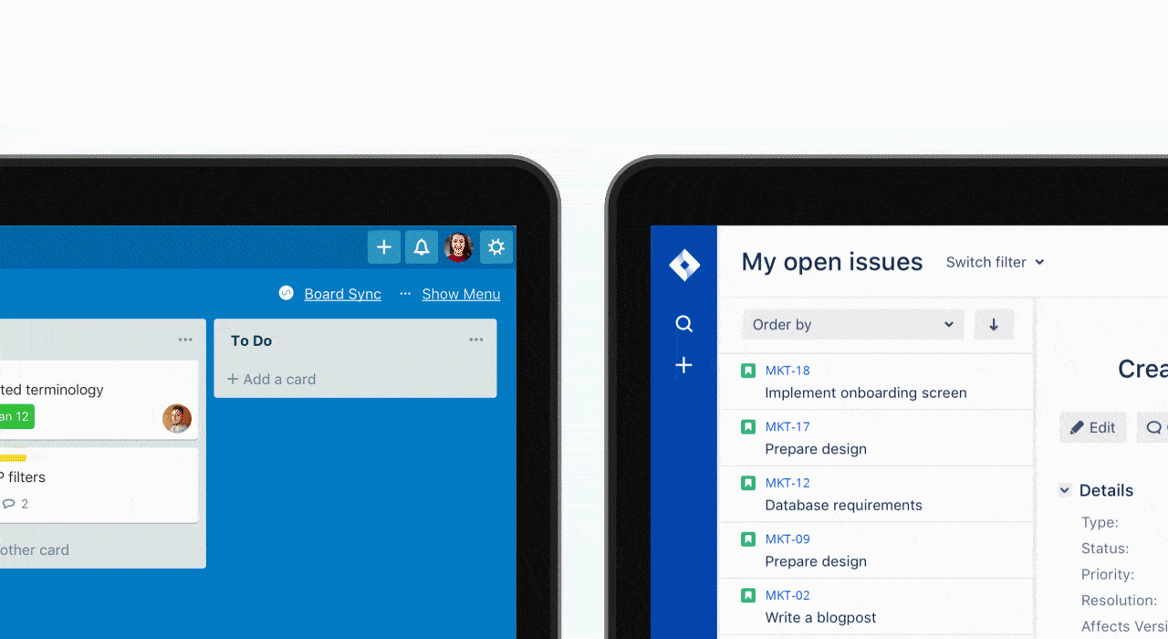 Unito in Action Jira Trello gif