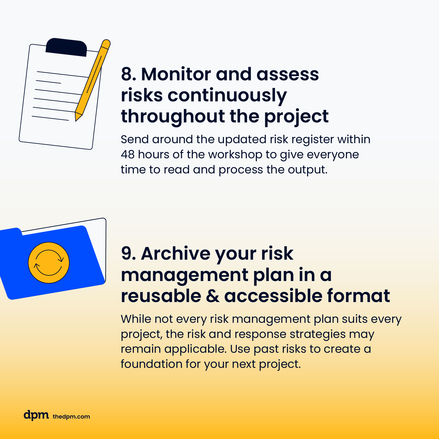 how to make a risk management plan step 8 and 9