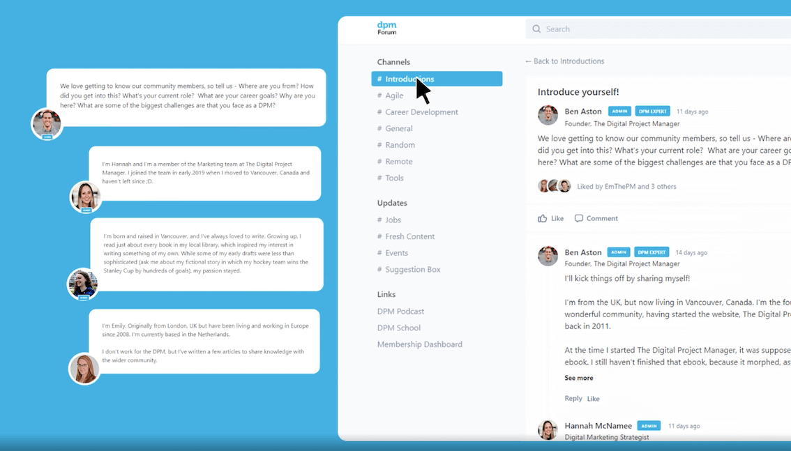 A screenshot of the DPM Forum introductions channel