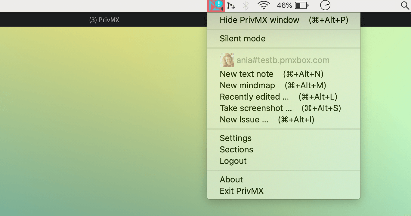 PrivMX placing shortcut Screenshot
