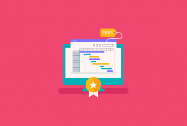 illustration of a screen showing a gantt chart with a price tag that says free