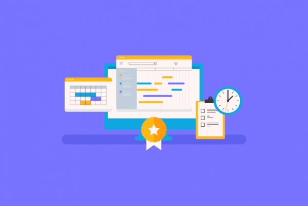 illustration of Project Planning Software showing time sheets, gantt charts, and checklists
