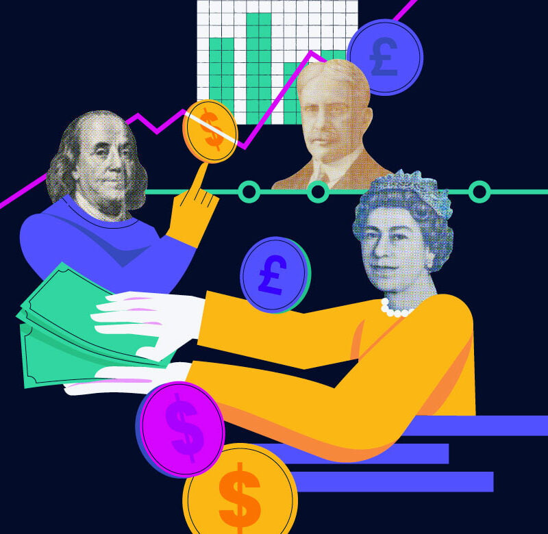 graphic showing people on money from Canada USA and UK with coins for project manager salary