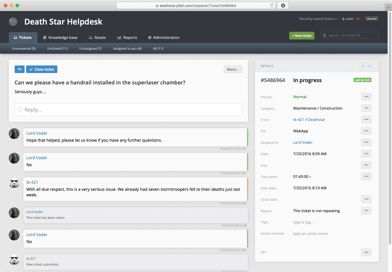 Screenshot Of Jitbit Helpdesk Ticket Discussion