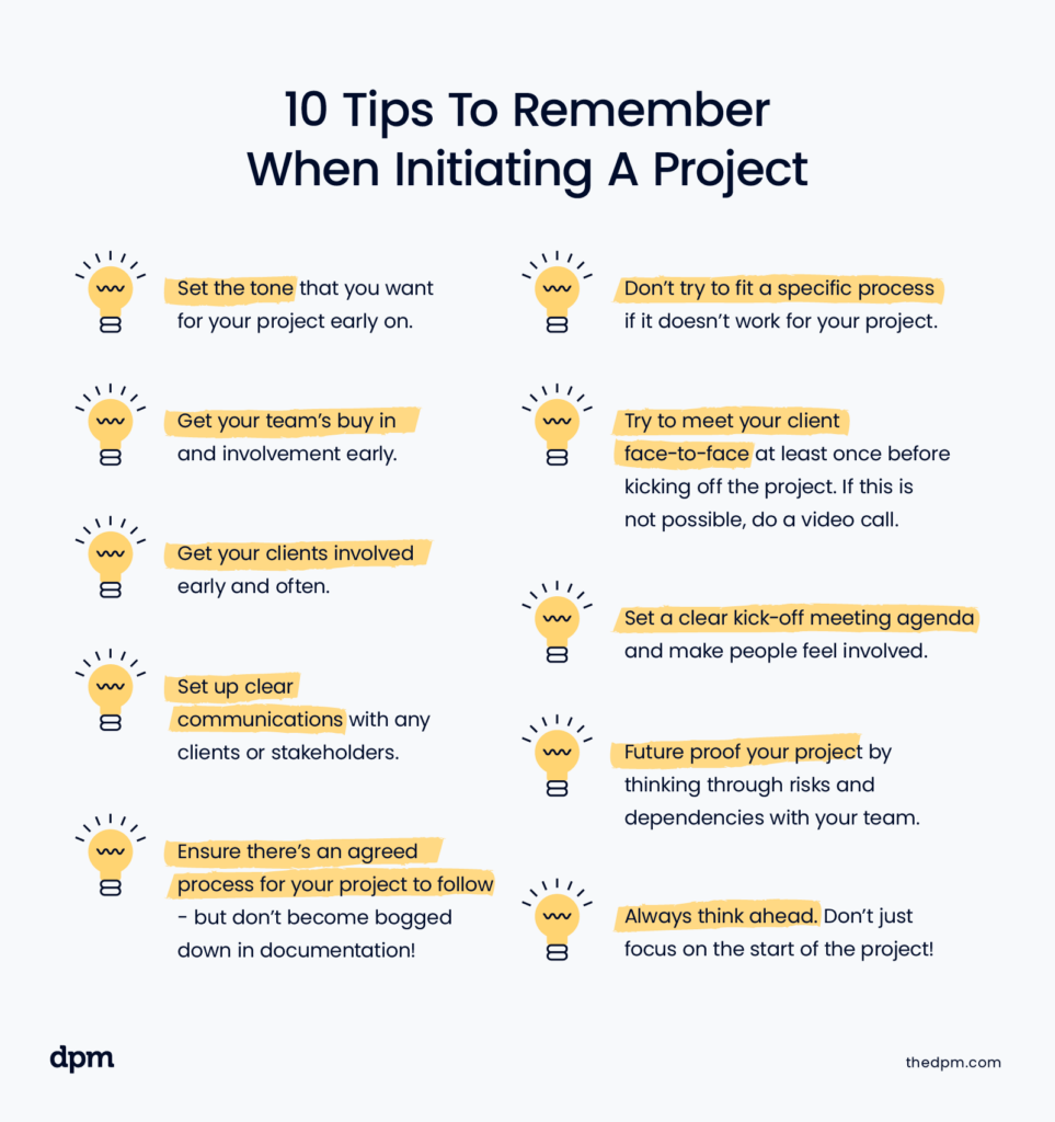 ten tips for project initiation, same text as below list