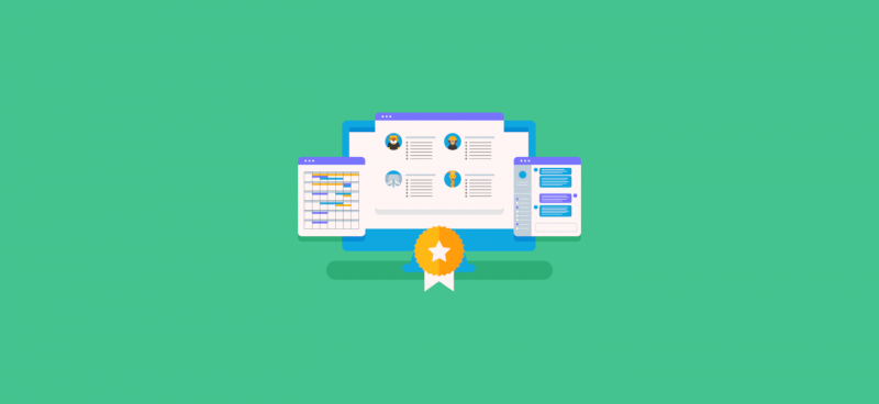 illustration of project management screens on a desktop for team project management tools