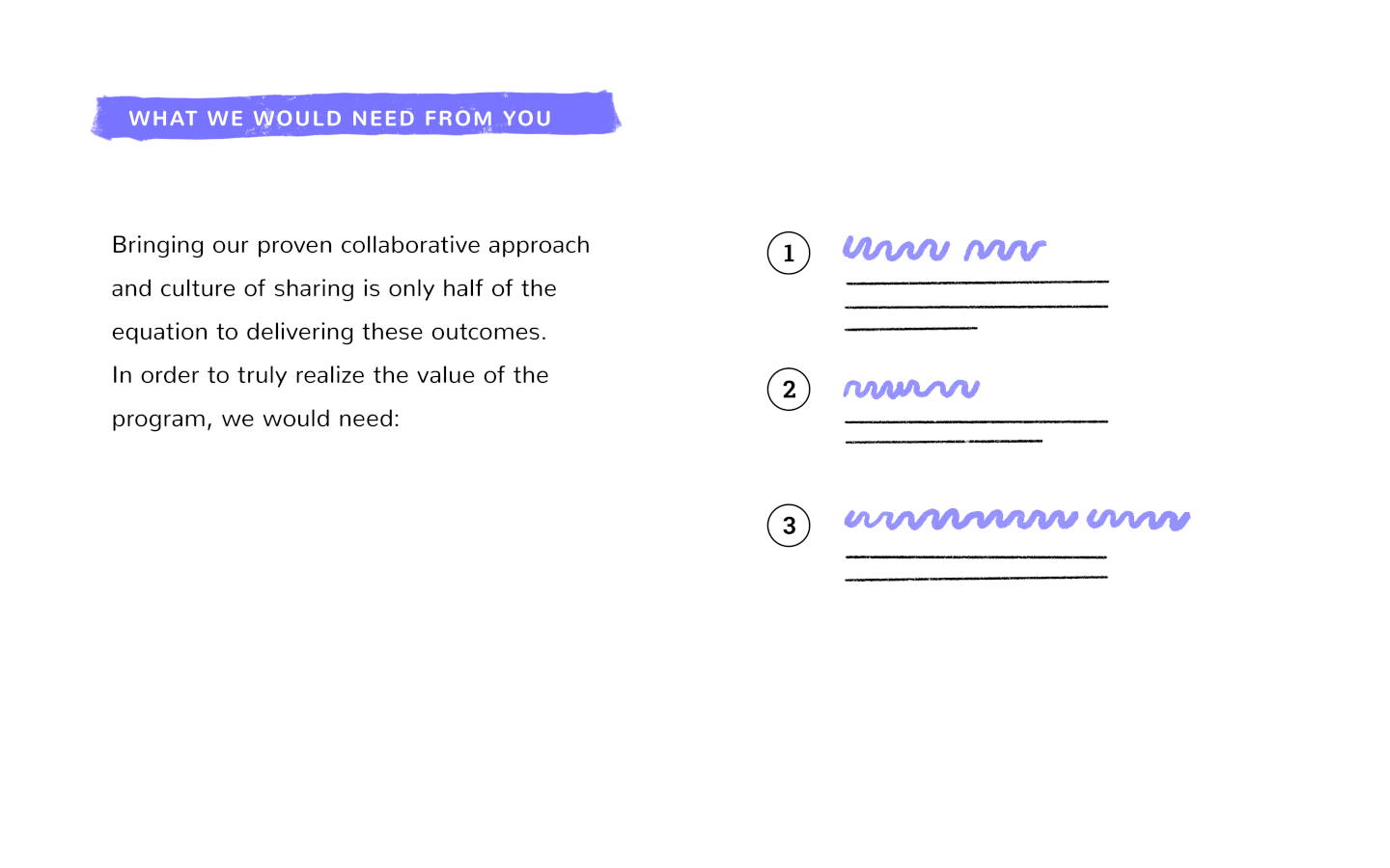 illustration of a proposal section showing what the project team will need from the client