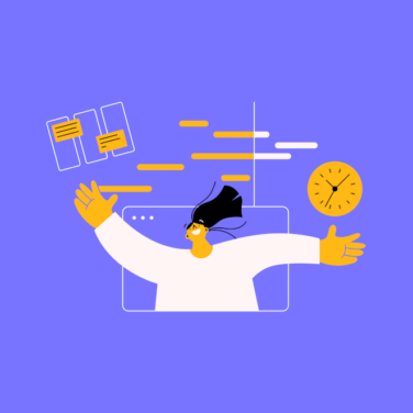 project manager with schedules and clocks surrounding them