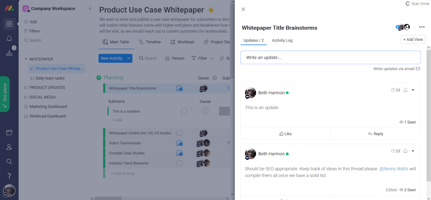 Monday In Depth - screenshot of task conversations