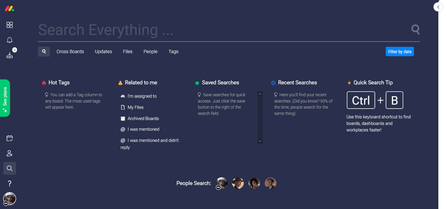 Monday In Depth - screenshot of search feature