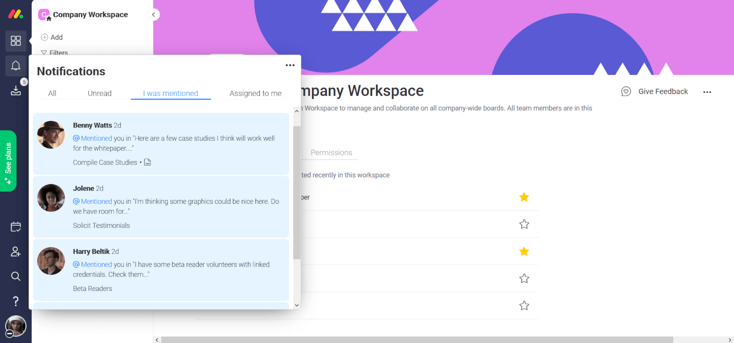 Monday In Depth - screenshot of notifications feature