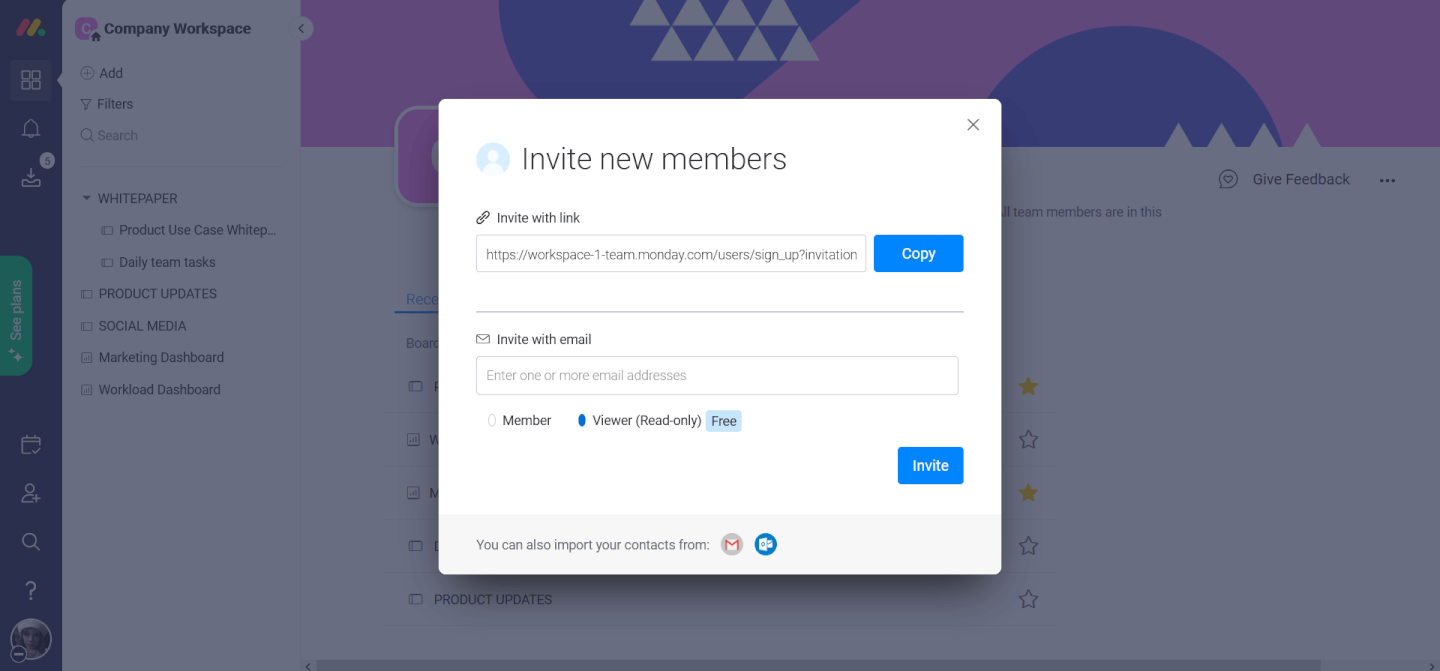 Monday In Depth - screenshot of invite new members