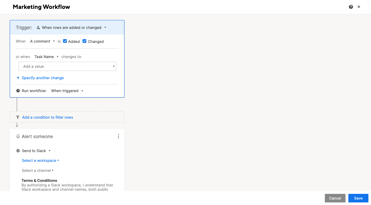Smartsheet Custom Workflow Automation Screenshot