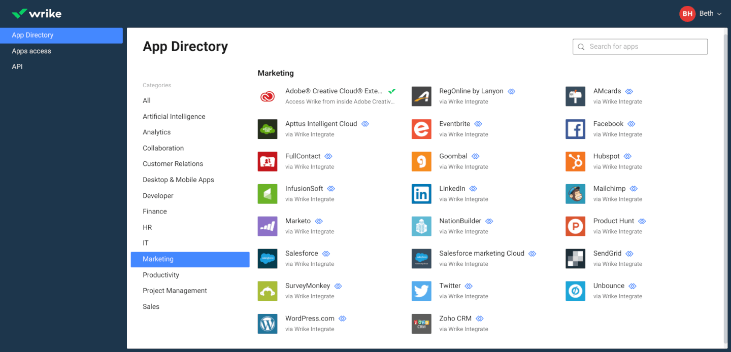 Wrike Apps Directory Screenshot