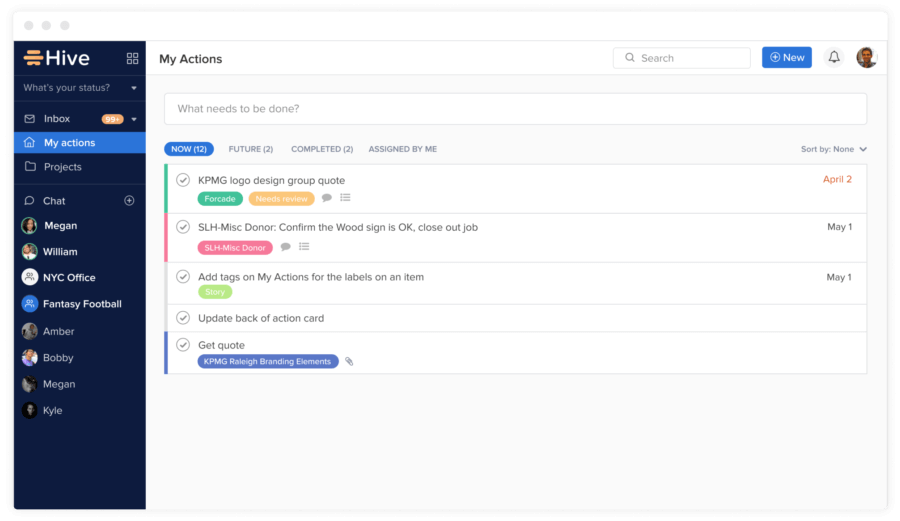 Hive Action Task List Screenshot