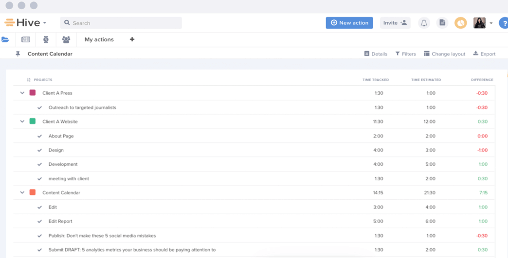 Hive Time Tracking Screenshot