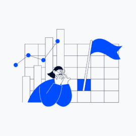 a project manager in front of a chart and a flag