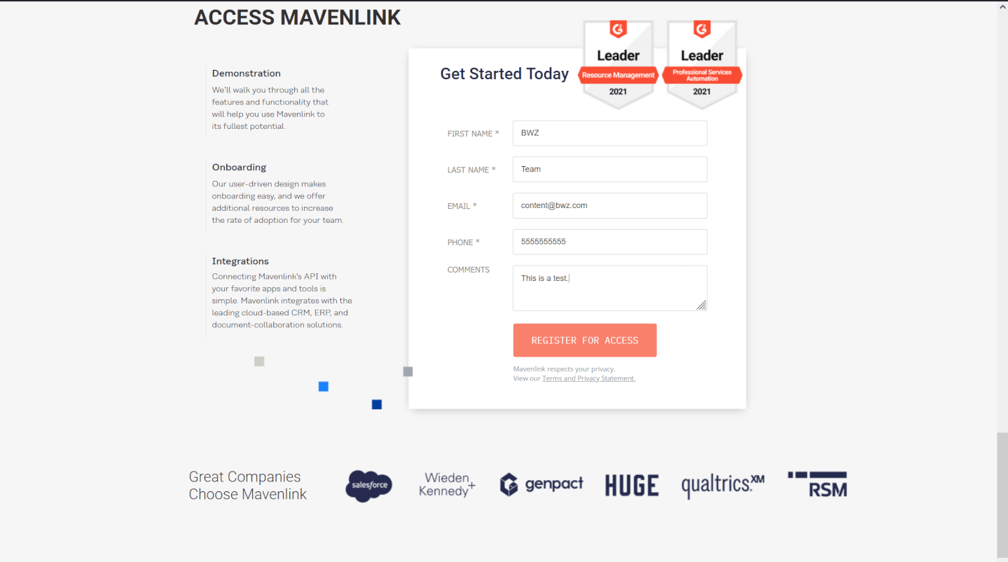Mavenlink Account Request Form