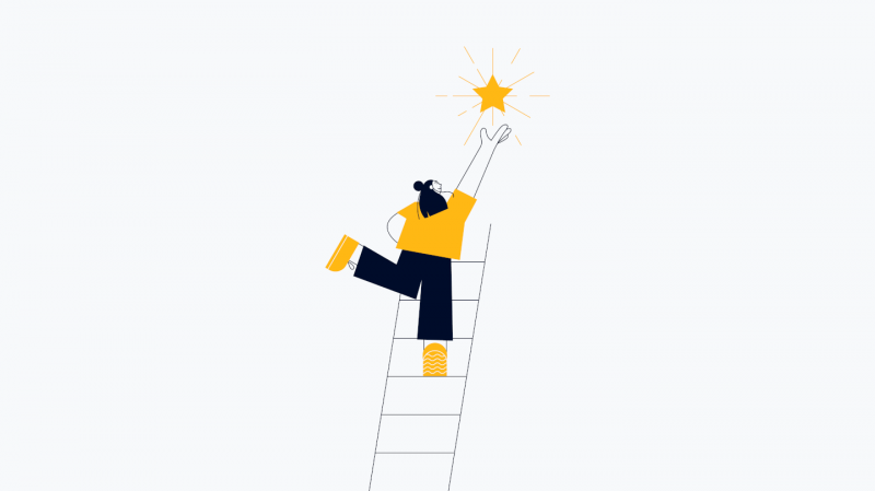 illustration of a project manager on a ladder reaching for a star